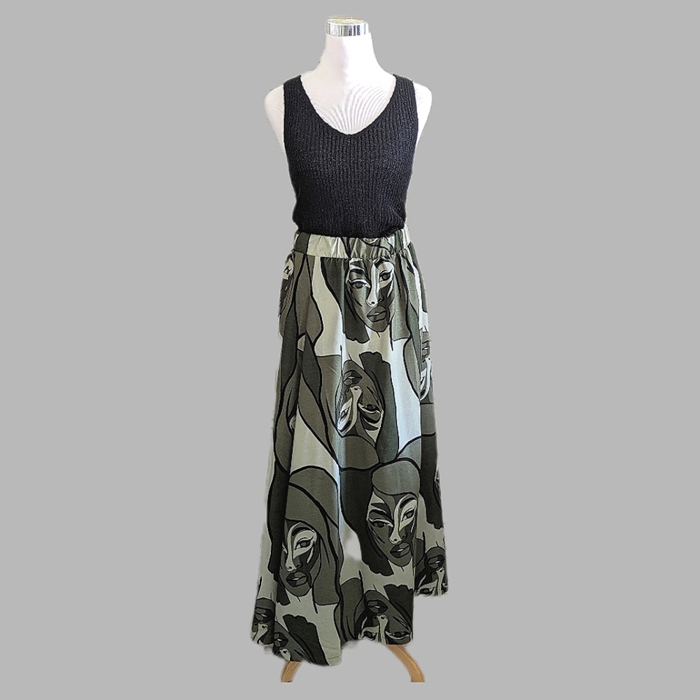 Artistic Print Maxi Skirt